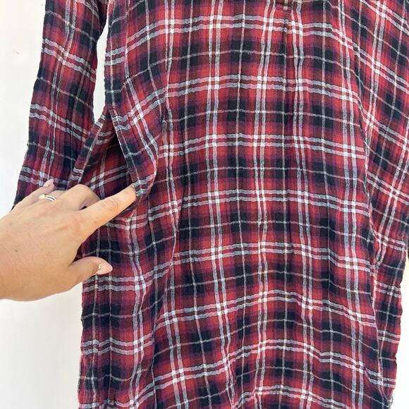 Johnny Was Workshop Plaid Long Sleeve Flower Embroidered Tunic Dress Medium Red - Picture 7 of 9